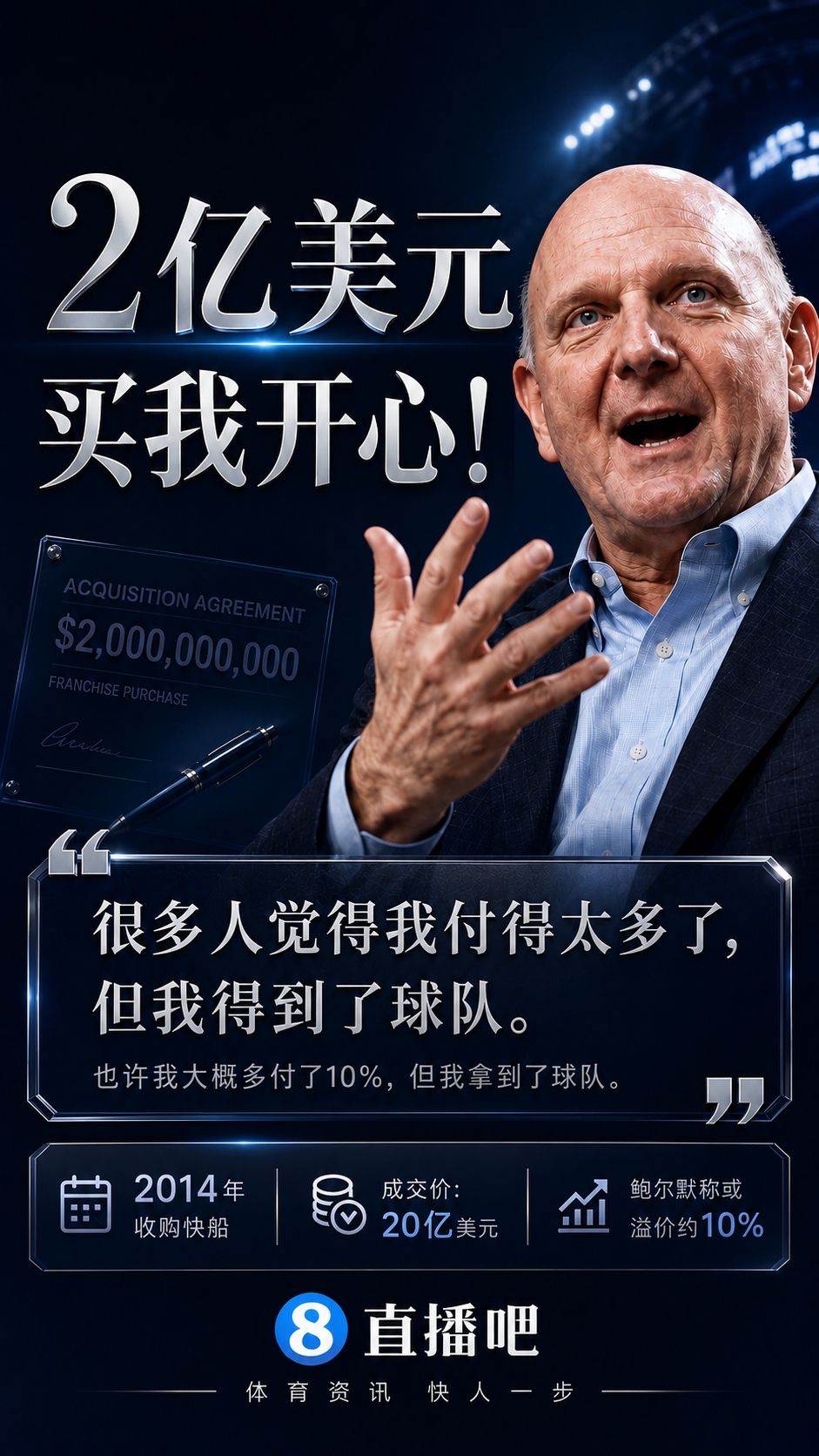 鲍尔默自曝买快船多砸2亿：当时知道必须出手