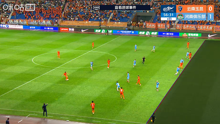 纳萨里奥破门奥斯卡侯永永进球无效 河南半场客战玉昆1-0领先
