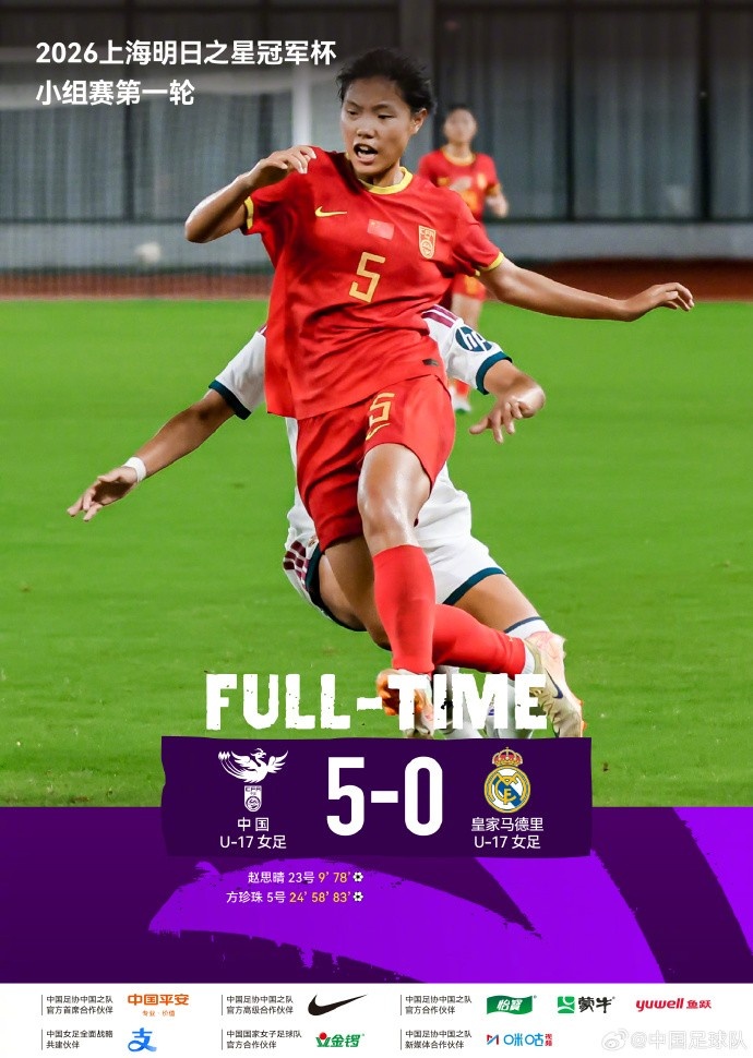中国U17女足5-0皇马 来华阵容实为U19班底 中国U17女足5-0皇马 来华阵容实为U19班底